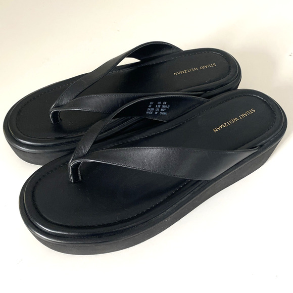 Stuart Weitzman Contempo Thong Toe Flatform Sandal Platform Wedge Black 9.5 - Picture 5 of 11